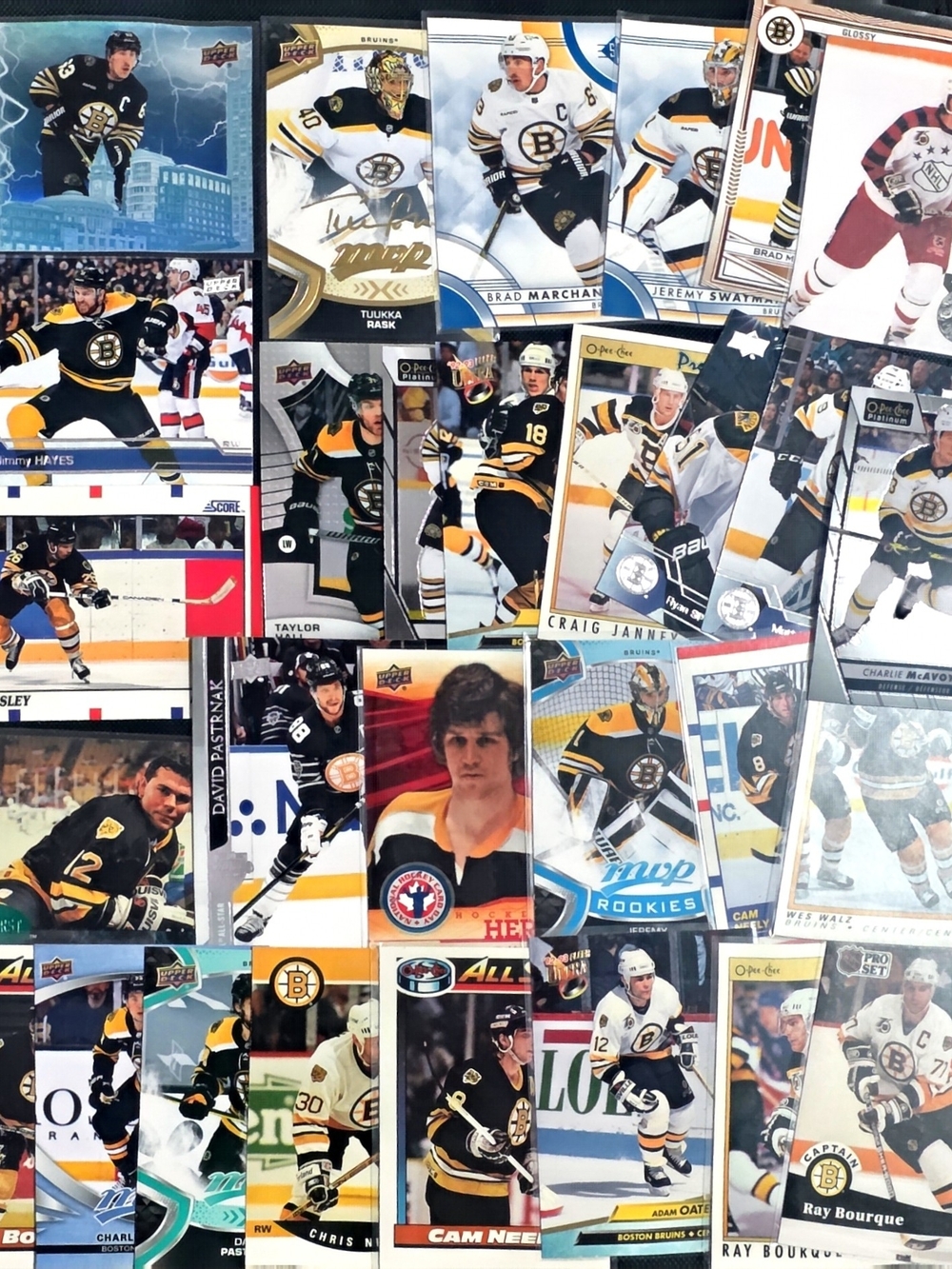 Boston Bruins Hockey Card Lot  30 Cards, Swayman Rc, Orr, Bourque, Neely